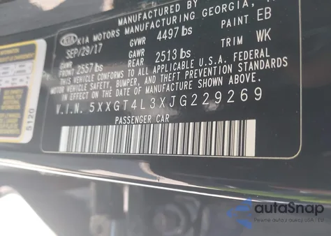 2018 Kia Optima Lx из США, поврежденный, VIN 5XXGT4L3XJG229269